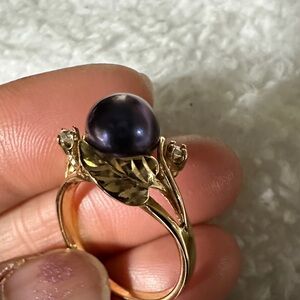 14K yellow gold ring with Tahitian black pearl & diamond accents